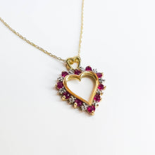 Load image into Gallery viewer, Ruby Necklace 18" 10k Yellow Gold .40ct Natural Ruby Diamond Heart Necklace 1.4g