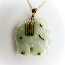 Load image into Gallery viewer, 10k Yellow Gold Jade Necklace 18" Carved Elephant Pendant Estate Vintage 6.4g