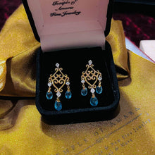 Load image into Gallery viewer, Earrings 10k Yellow Gold Blue Topaz Dangle Earrings Briolette 4.5ctw Ornate 3.5g