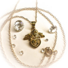 Load image into Gallery viewer, 10k Yellow Gold Cherub Necklace 20" Heart Necklace 1.5g Valentines Day Gift