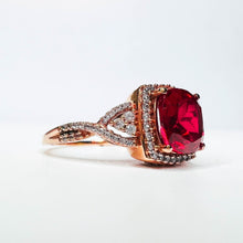 Load image into Gallery viewer, 10K Rose Gold 2.55cttw Ruby Halo Ring Size 7.5 Cluster Engagement Ring