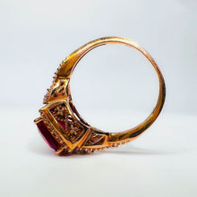 Load image into Gallery viewer, 10K Rose Gold 2.55cttw Ruby Halo Ring Size 7.5 Cluster Engagement Ring