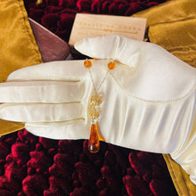 Load image into Gallery viewer, Solid 14k Yellow Gold Amber Necklace 16" Antique Filigree Station Necklace 4.4g