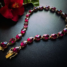 Load image into Gallery viewer, 10k Gold Oval Cut Raspberry Ruby Tennis Bracelet 7.25" 14.4CT Estate Vintage 7g