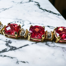 Load image into Gallery viewer, 10k Yellow Gold Padparadscha Sapphire Tennis Bracelet 7.25" 18.5ct Diamonds 9.4g