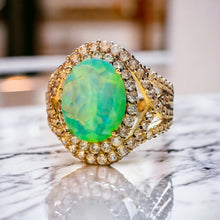 Load image into Gallery viewer, 10k Yellow Gold Peruvian Opal Ring Double Halo Ring Twist Shank Split Shank Engagement Ring Jelly Opal Ring Blue Topaz Mystic Topaz Aurora Borealis Ring engagement rings rings watch gold diamond choker wedding rings pearl jewellery promise rings earrings bracelet necklace cz silver jewelry stores diamond rings charms mens wedding bands pendant bangles gold chain beads jared jewelry diamond earrings Anniversary Gift for Wife GIrlfriend Best Gift for October Birthstone Jewelry Vintage Rings Estate Rings