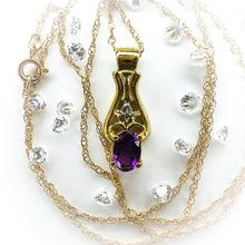 Load image into Gallery viewer, Amethyst Necklace 18" 10k Yellow Gold & Diamond Fancy Necklace Estate 1.5g