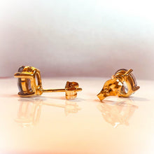 Load image into Gallery viewer, Natural Tanzania Mined Alexandrite Tanzanite Earrings 10k Yellow Gold 1.88cttw Bi Color Color Changing Studs 1.2g