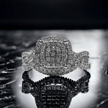 Load image into Gallery viewer, 10k White Gold Square Pave Diamond Ring Bridal Set Size 6.25 1/3ctw Twist Shank