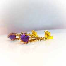 Load image into Gallery viewer, Antique 14k Yellow Gold Brutalist Amethyst Earrings Late Victorian Dangle Drop