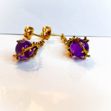 Load image into Gallery viewer, Antique 14k Yellow Gold Brutalist Amethyst Earrings Late Victorian Dangle Drop
