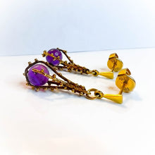 Load image into Gallery viewer, Antique 14k Yellow Gold Brutalist Amethyst Earrings Late Victorian Dangle Drop