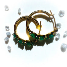 Load image into Gallery viewer, 10k Yellow Gold Natural Emerald Earrings 1.56cttw Vintage Hoop Earrings 1.1g