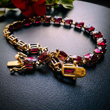 Load image into Gallery viewer, 10k Gold Oval Cut Raspberry Ruby Tennis Bracelet 7.25" 14.4CT Estate Vintage 7g