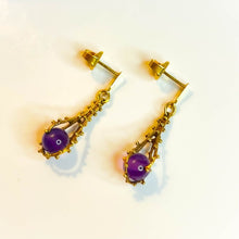 Load image into Gallery viewer, Antique 14k Yellow Gold Brutalist Amethyst Earrings Late Victorian Dangle Drop