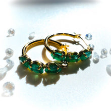 Load image into Gallery viewer, 10k Yellow Gold Natural Emerald Earrings 1.56cttw Vintage Hoop Earrings 1.1g