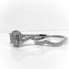 Load image into Gallery viewer, 10k White Gold Square Pave Diamond Ring Bridal Set Size 6.25 1/3ctw Twist Shank