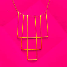 Load image into Gallery viewer, Solid 14k Yellow Gold Bib Necklace 18" 2.8g Large Triple Rectangle Square Estate