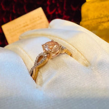 Load image into Gallery viewer, 10K Rose Gold Morganite & Diamond Twist Ring Size 10.5 Round Cut 2.3g