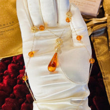 Load image into Gallery viewer, Solid 14k Yellow Gold Amber Necklace 16" Antique Filigree Station Necklace 4.4g