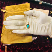 Load image into Gallery viewer, 14k Yellow Gold Turquoise Necklace 17" Vintage 2ct Natural Cabochon Pendant 3g