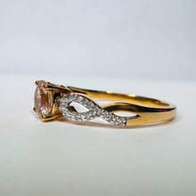Load image into Gallery viewer, 10K Rose Gold Morganite & Diamond Twist Ring Size 10.5 Round Cut 2.3g