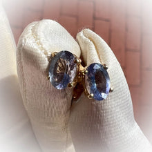 Load image into Gallery viewer, Natural Tanzania Mined Alexandrite Tanzanite Earrings 10k Yellow Gold 1.88cttw Bi Color Color Changing Studs 1.2g