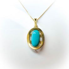 Load image into Gallery viewer, 14k Yellow Gold Turquoise Necklace 17" Vintage 2ct Natural Cabochon Pendant 3g