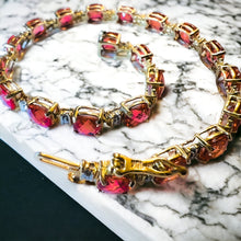 Load image into Gallery viewer, engagement rings rings watch gold diamond choker wedding rings pearl jewellery promise rings earrings bracelet necklace cz silver jewelry stores diamond rings charms mens wedding bands pendant bangles gold chain beads jared jewelry diamond earrings 10k Yellow Gold Padparadscha Sapphire Tennis Bracelet Anniversary Gift for Wife Best GIft for