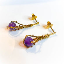 Load image into Gallery viewer, Antique 14k Yellow Gold Brutalist Amethyst Earrings Late Victorian Dangle Drop