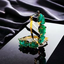 Load image into Gallery viewer, 14k Gold, Natural Emerald Earrings, Columbian Emeralds, Hoops, Emerald Hoops, VIntage Earrings, Antique earrings, 90's aesthetic, earth mined, solid 10k Gold, Real Gold Earrings, Real Gold Hoop, Temple of Amara, Luxury Fine Jewelry, May Birthstone, May Birthday Gift, Anniversary Gift for Wife, Mothers Day Gift, Best Gift for wife for girlfriend
