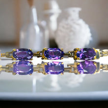 Load image into Gallery viewer, 10k Yellow Gold Vintage Amethyst Bracelet Bismark Link Chain 7.25" Estate 3.6g