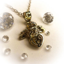 Load image into Gallery viewer, 10k Yellow Gold Cherub Necklace 20" Heart Necklace 1.5g Valentines Day Gift