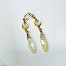 Load image into Gallery viewer, Antique 14k Yellow Gold Mother of Pearl Earrings Victorian Dangle Earrings 7.5g