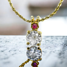 Load image into Gallery viewer, 10k Yellow Gold Ruby & White Quartz Rope Bracelet 7" Dainty Vintage Estate 2.3g