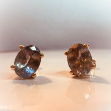 Load image into Gallery viewer, Natural Tanzania Mined Alexandrite Tanzanite Earrings 10k Yellow Gold 1.88cttw Bi Color Color Changing Studs 1.2g
