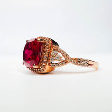Load image into Gallery viewer, 10K Rose Gold 2.55cttw Ruby Halo Ring Size 7.5 Cluster Engagement Ring