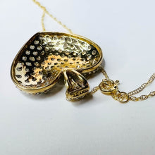 Load image into Gallery viewer, 10k Yellow Gold Pave Diamond Necklace 20" 1ct Romantic Heart Pendant Estate 3.6g