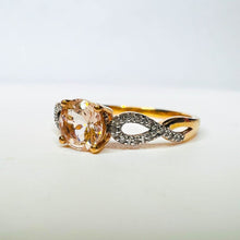 Load image into Gallery viewer, 10K Rose Gold Morganite & Diamond Twist Ring Size 10.5 Round Cut 2.3g
