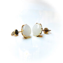 Load image into Gallery viewer, 10k Yellow Gold Antique Moonstone Earrings Threaded Earrings Georgian Earrings