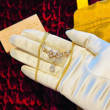 Load image into Gallery viewer, 14k Yellow Gold Leaf Crystal Necklace 16.5" Baroque Chevron Necklace Bridal 8g