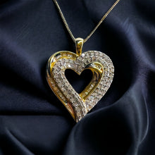 Load image into Gallery viewer, Romantic gift, anniversary gift for wife, for girlfriend, best gift for, best anniversary gifts, 10k Yellow Gold, Solid Gold, heart pendant, diamond cluster necklace, romantic gifts, romantic heart necklace, love necklace, love pendant, april birthstone, april birthday gift, real gold, 14k gold pendant, Diamond Halo Pendant, Box Chain, Luxury Vintage Fine Jewelry Vintage Necklaces
