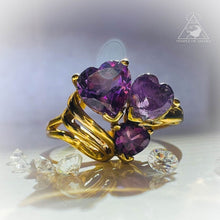 Load image into Gallery viewer, Amethyst Ring 10k Yellow Gold Size 6.75 Heart Cut Gems 1.8ct Promise Ring 2.6g