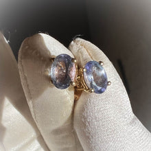 Load image into Gallery viewer, Natural Tanzania Mined Alexandrite Tanzanite Earrings 10k Yellow Gold 1.88cttw Bi Color Color Changing Studs 1.2g