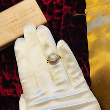 Load image into Gallery viewer, 14k Yellow Gold 7mm Pearl 1/2cttw Double Halo Diamond Ring Size 4.5 Cluster 3.2g