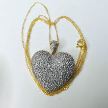 Load image into Gallery viewer, 10k Yellow Gold Pave Diamond Necklace 20" 1ct Romantic Heart Pendant Estate 3.6g