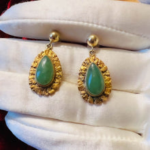 Load image into Gallery viewer, Alaskan Gold Nugget Jade Earrings 5.5cttw 10k Gold Antique Dangle Earrings 5.1g