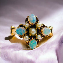 Load image into Gallery viewer, Antique 10k Yellow Gold Opal Seed Pearl Ring Size 5.5 Victorian Estate 2.15g
