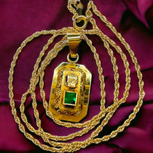 Load image into Gallery viewer, 18k Yellow Gold Pre Columbian Tumi Natural Emerald Necklace 18&quot; 3.3g 14k Chain
