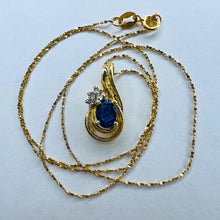 Load image into Gallery viewer, 10k Yellow Gold 1/2ct Natural Blue Sapphire Diamond Necklace 16&quot; Solid 417 Gold

